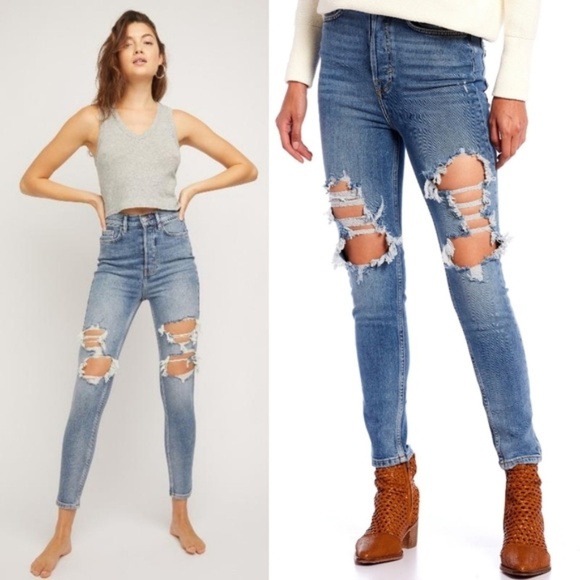 NEW Free People Phoenix Distressed Jeans - Picture 1 of 3